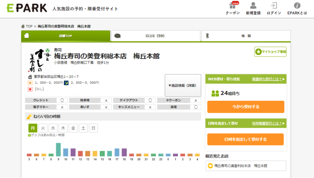 美登利寿司に並ばず入るには「イーパーク」