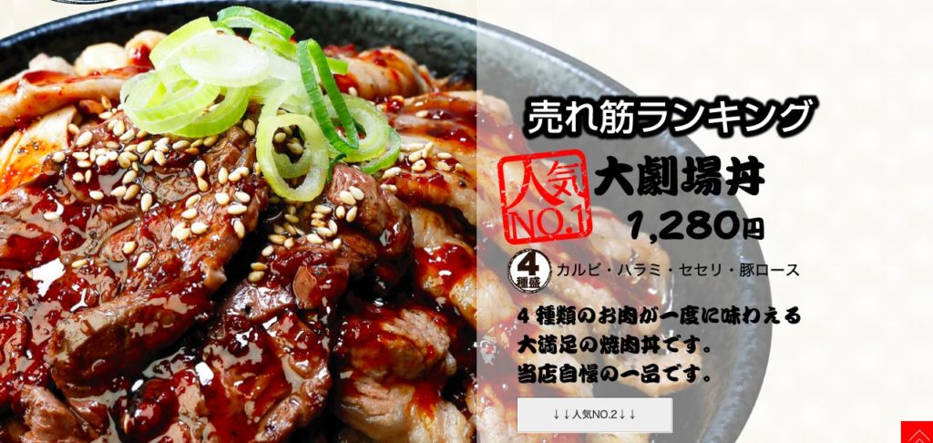 肉劇場のメニューの大劇場丼