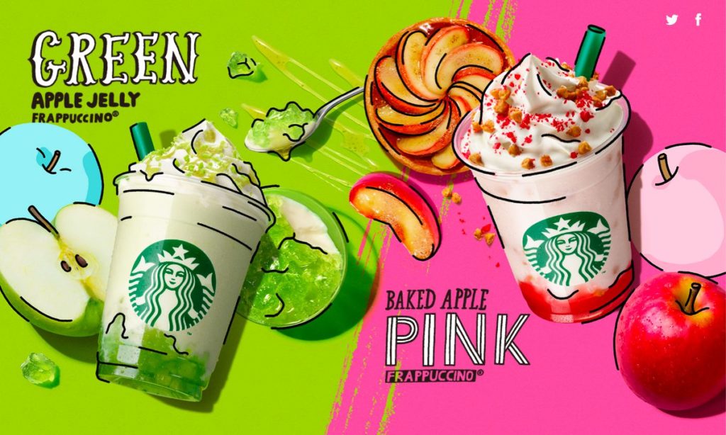『スタバの新作』ベイクドアップルピンクフラペチーノとグリーン アップル ジェリー フラペチーノ