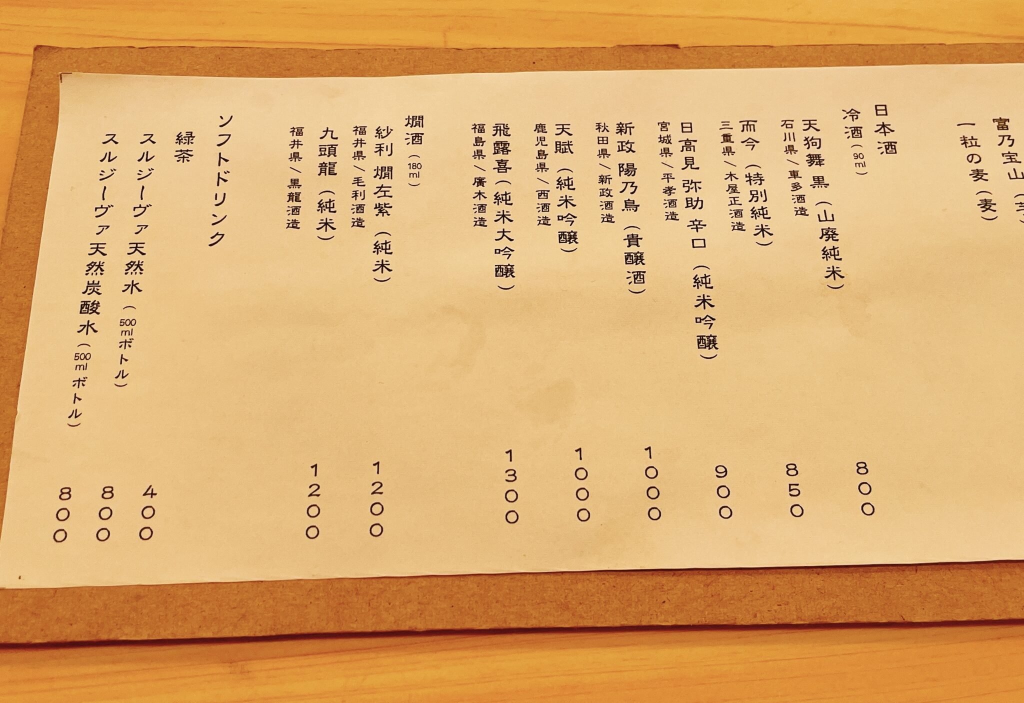 【鮨おにかい+1(たすいち) 中目黒】の日本酒メニュー