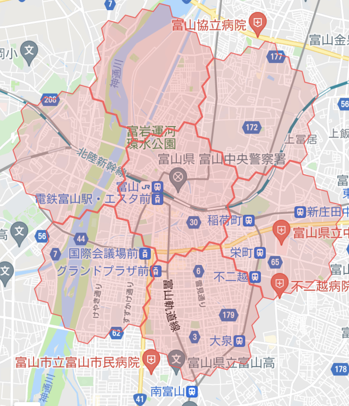 【menu富山】の配達エリア