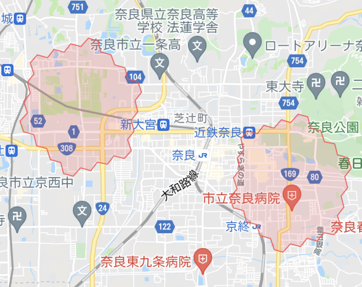 【menu奈良】の配達エリア